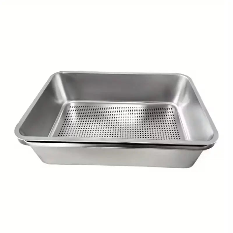 2-Piece Stainless Steel Sifter Litter Box - Base Pan + Sifter Pan (60×40×20 cm)