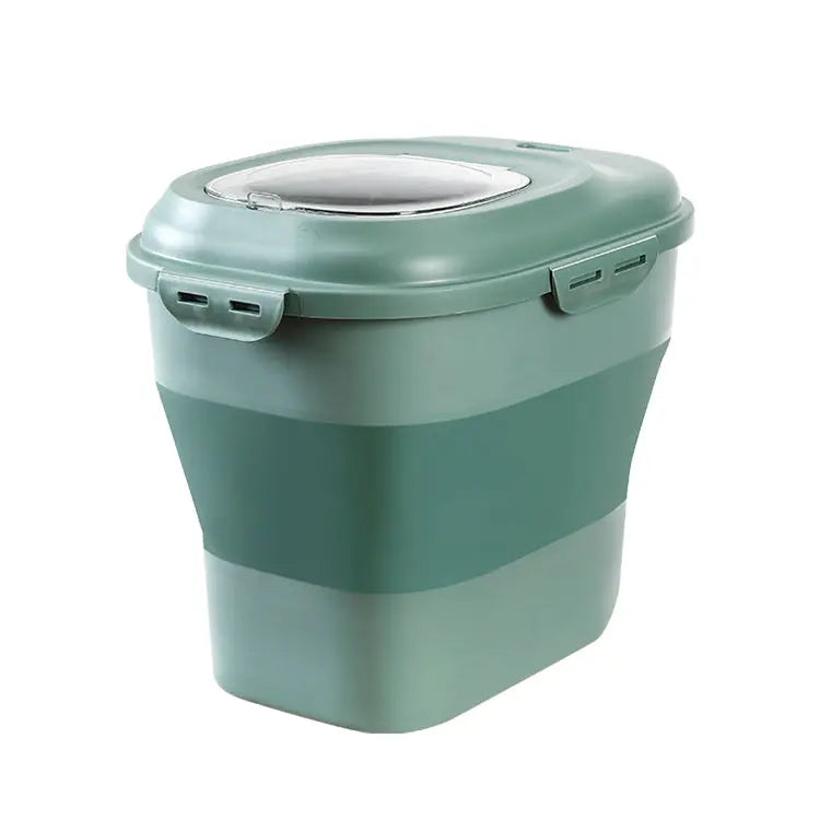 Expanded green collapsible airtight pet food storage bin