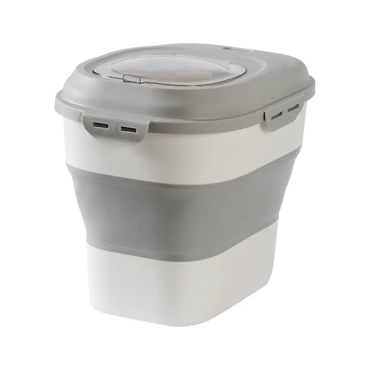 Expanded grey collapsible airtight pet food storage bin
