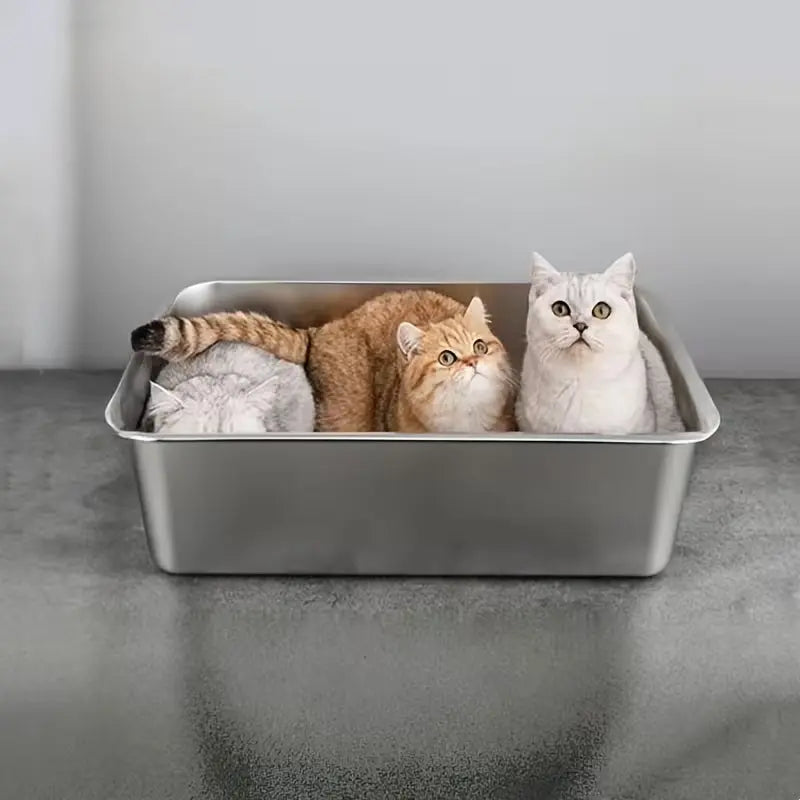1-Piece Stainless Steel Litter Box Base Pan — 60×40×20 cm