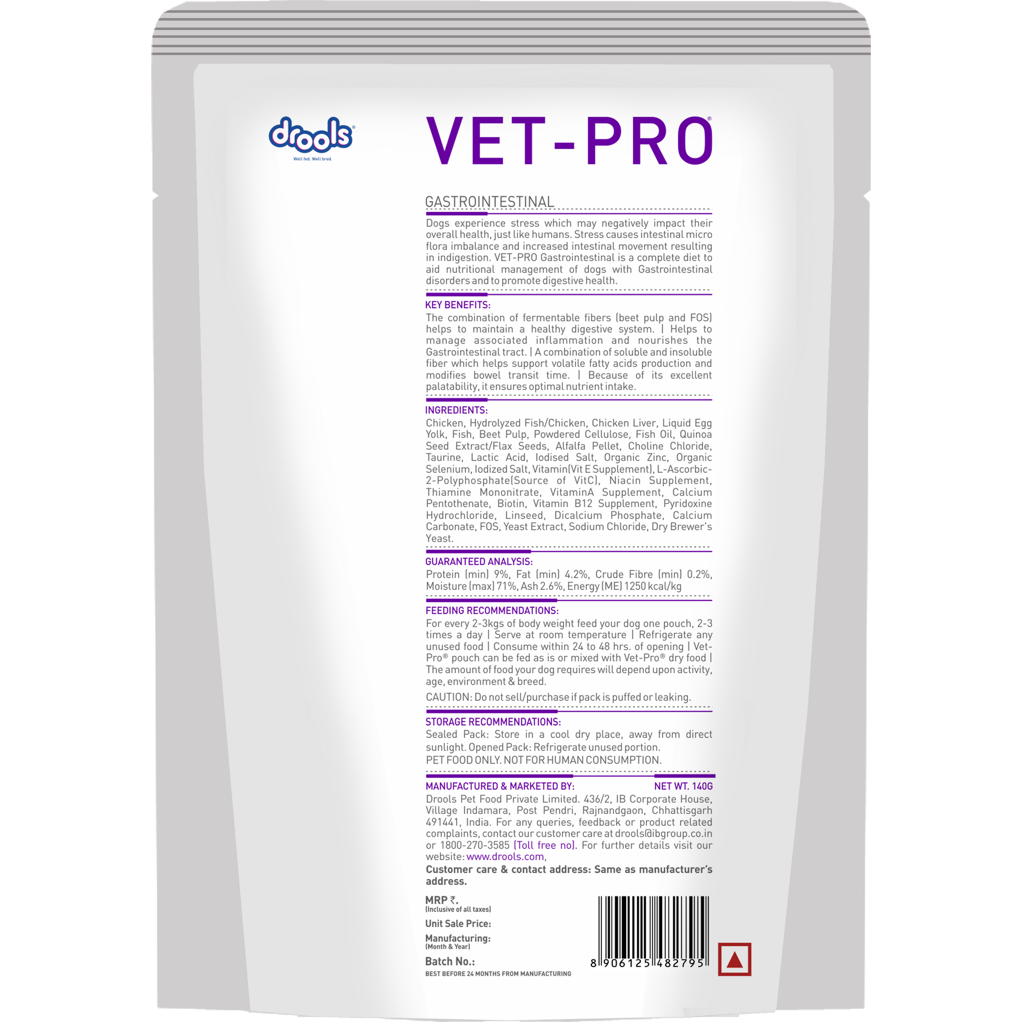 VET-PRO Gastro Gravy 140g pouch – back