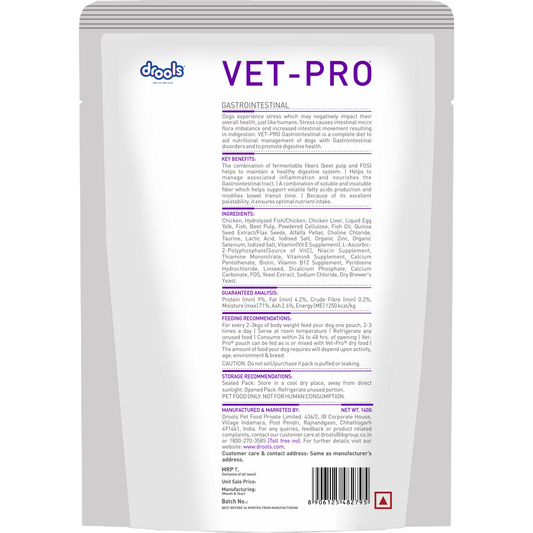 VET-PRO Gastro Gravy 140g pouch – back