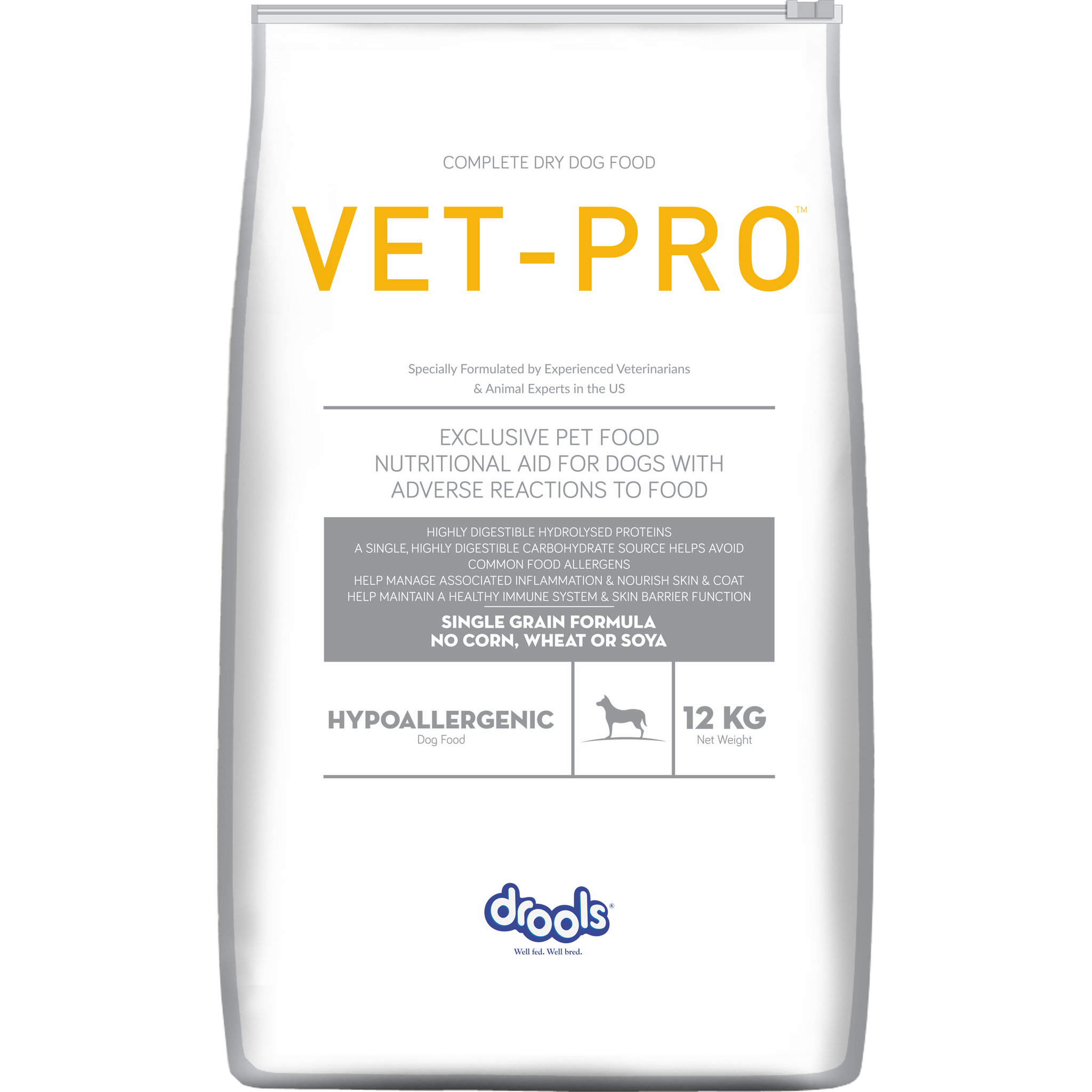 VET-PRO Hypoallergenic Dry Dog Food 12kg – front of pack