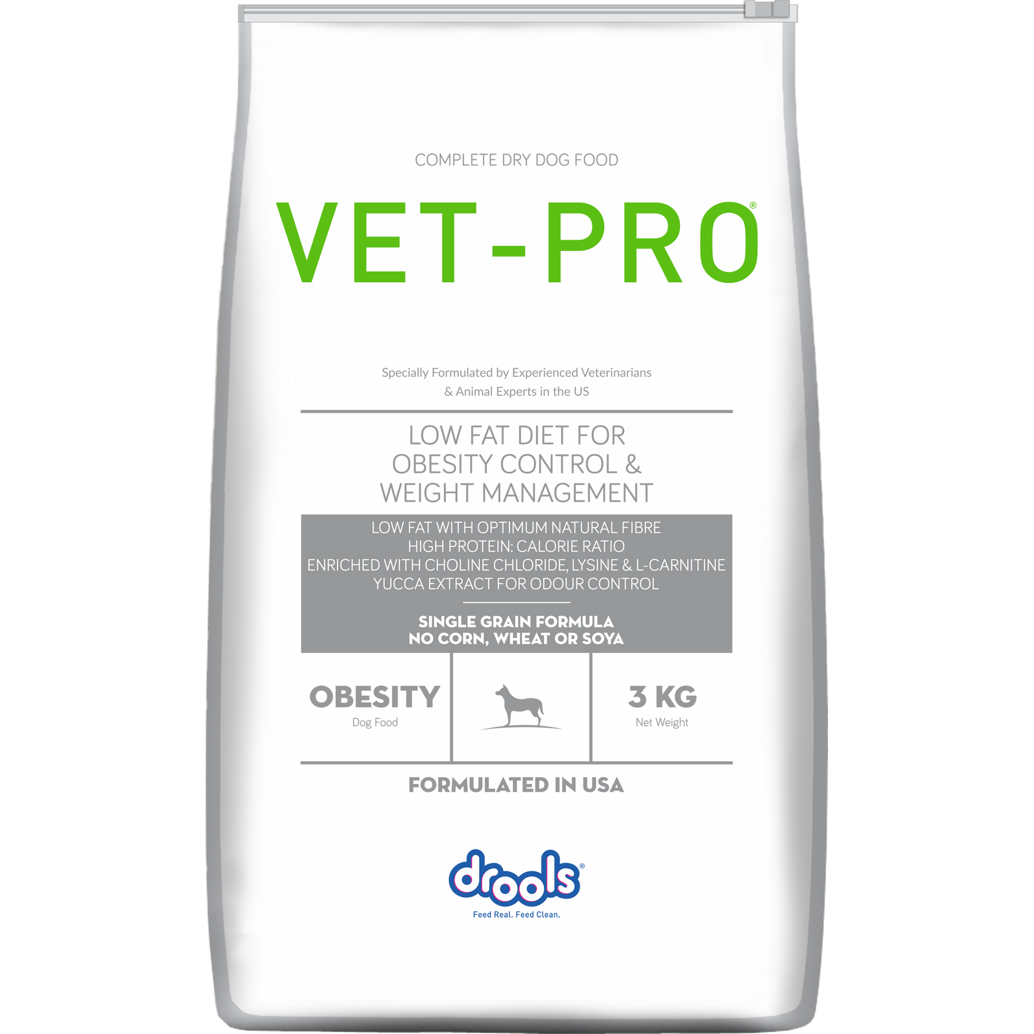 VET-PRO Obesity Dry Dog Food 3kg – front of pack