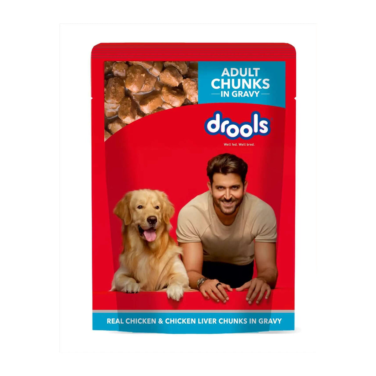 Drools Adult Wet Dog Food - Real Chicken & Chicken Liver in Gravy, 150 g - clean front pack