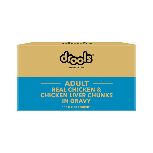 Drools Adult Real Chicken & Chicken Liver Chunks in Gravy – 150 g x 30 pouches box