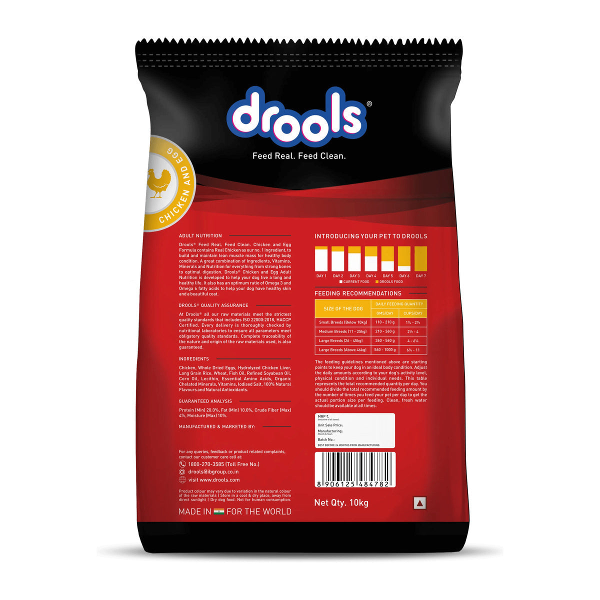Drools Chicken and Egg Adult Dry Dog Food - 10kg - back pack