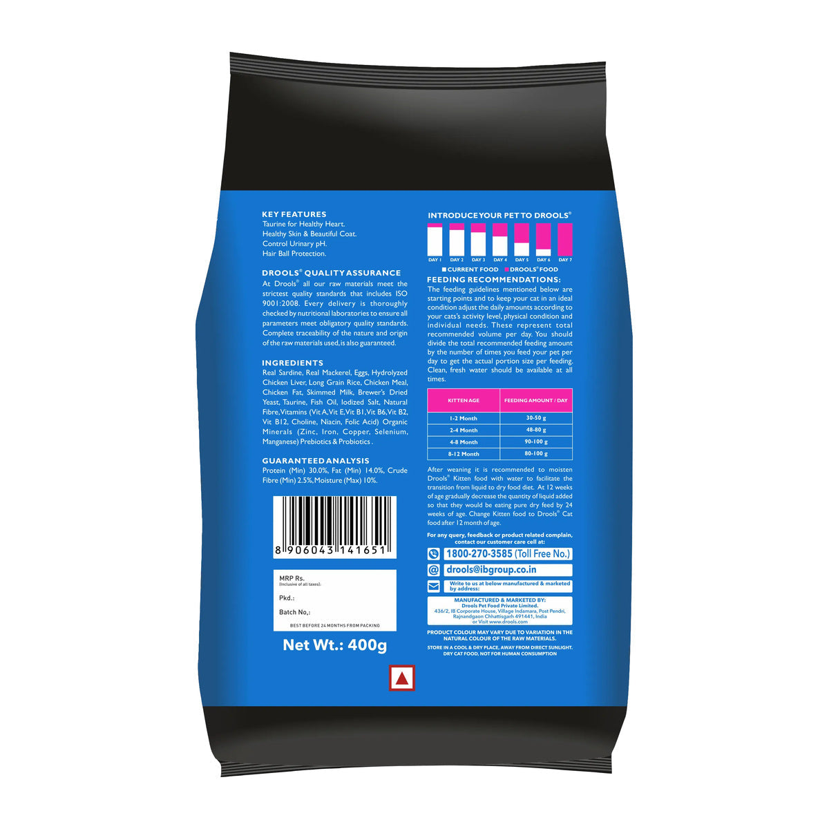 Drools Ocean Fish Kitten Cat Food - 400g - back pack