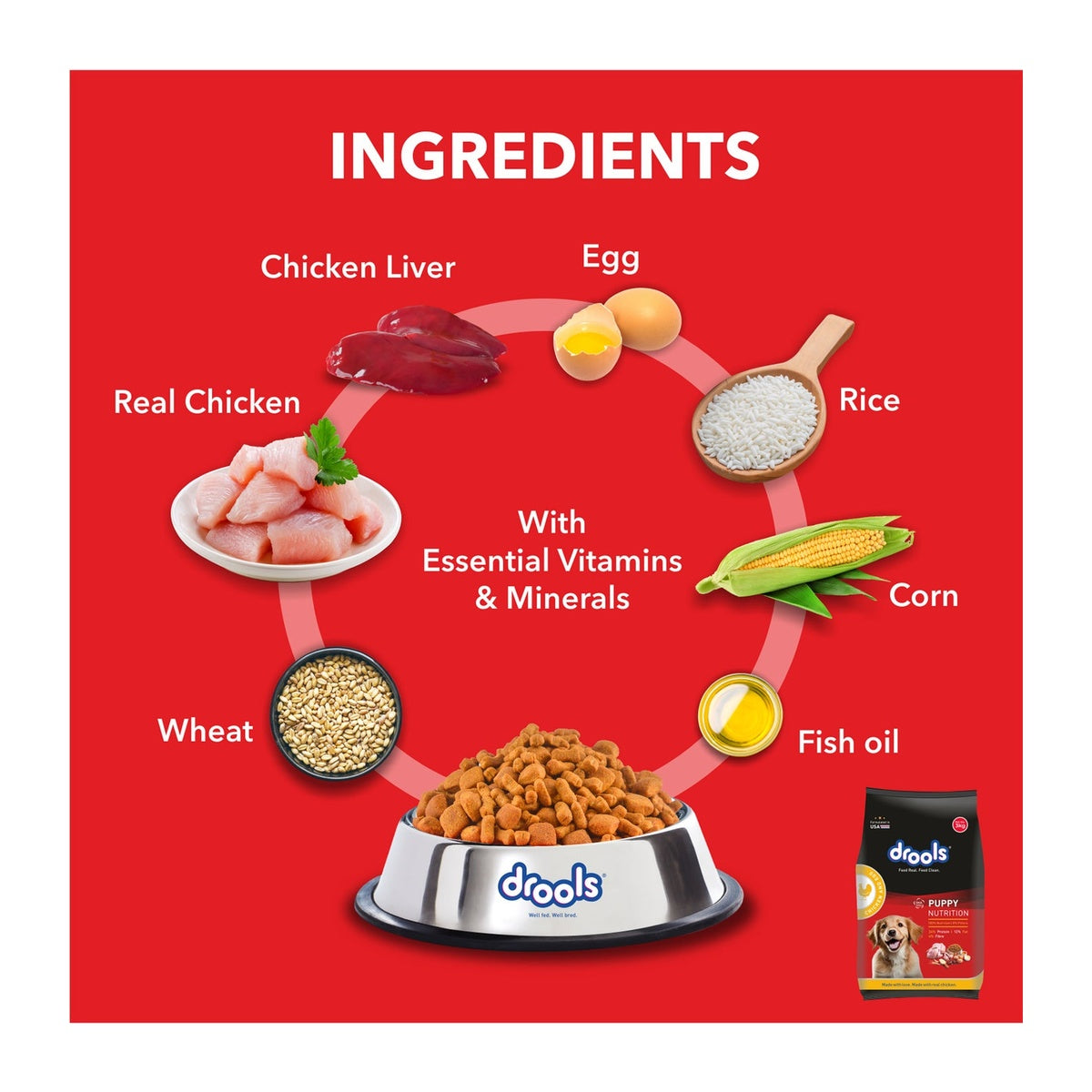 Drools Puppy Chicken and Egg Dog Food 400g - ingredients