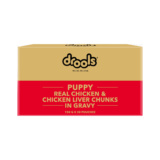 Drools Puppy Real Chicken & Chicken Liver Chunks in Gravy – 150 g x 30 pouches box
