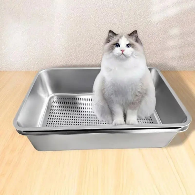 2-Piece Stainless Steel Sifter Litter Box - Base Pan + Sifter Pan (60×40×20 cm)
