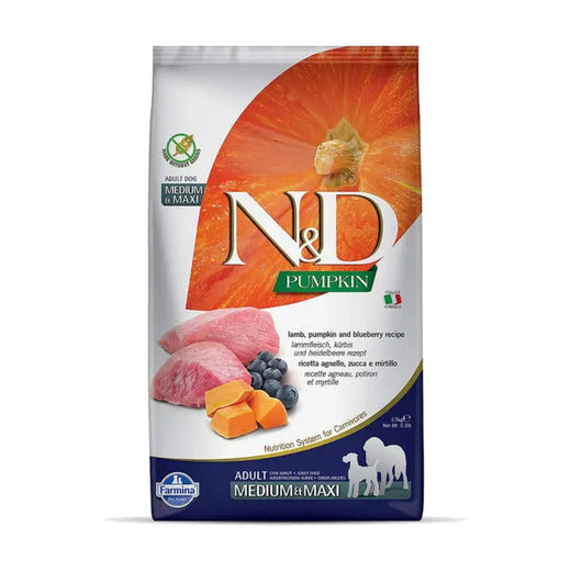 Farmina N&D Pumpkin Lamb & Blueberry Adult Med/Maxi - 12kg pack front