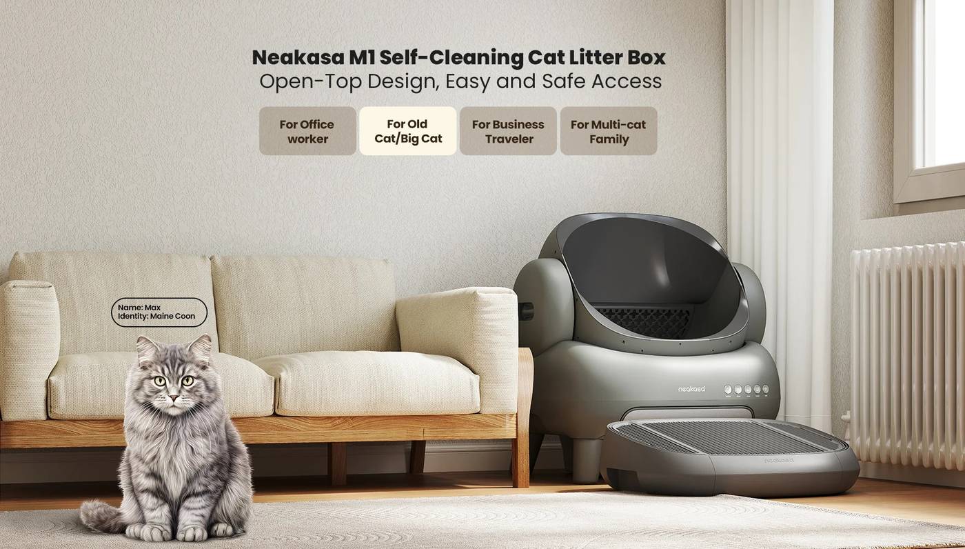 Neakasa M1 open-top self-cleaning cat litter box — easy, safe access for every cat. Direct import, exclusive at MYPETS.LK.