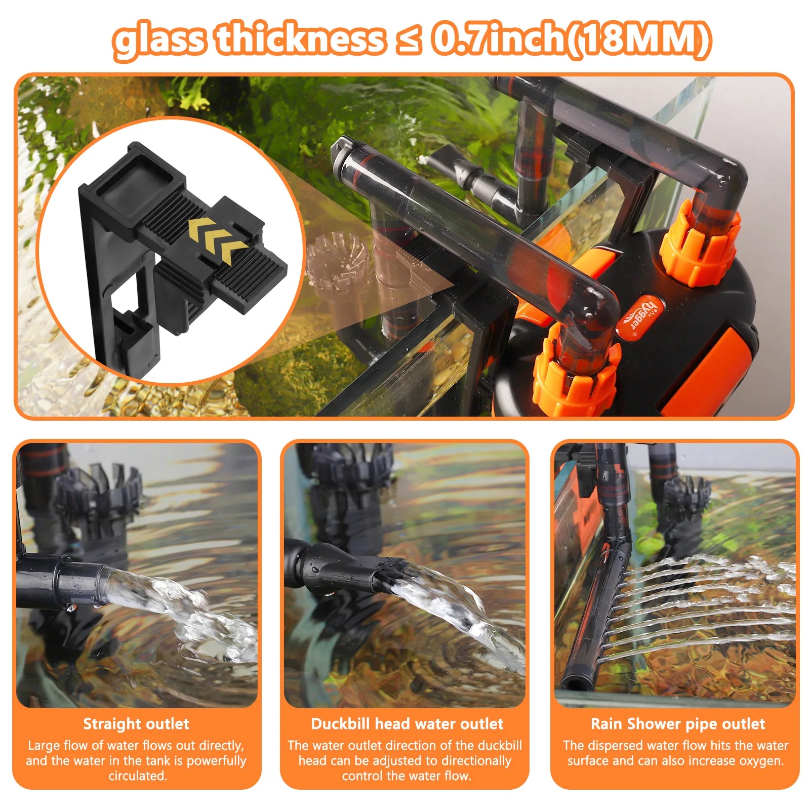 Hygger HG108 straight, duckbill and shower-pipe outlets
