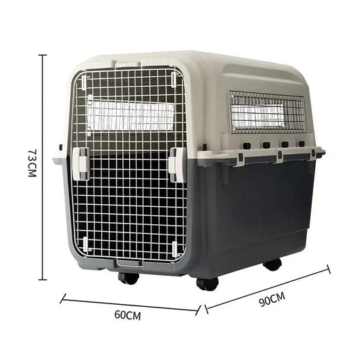 IATA Pet Transporter Large, grey and black wheeled hard-shell pet carrier with metal door, 90 × 60 × 73 cm