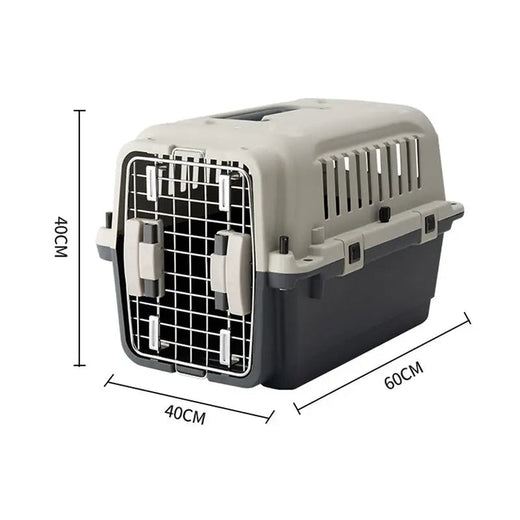 IATA Pet Transporter Small, grey and black hard-shell pet carrier with metal door, 60 × 40 × 40 cm