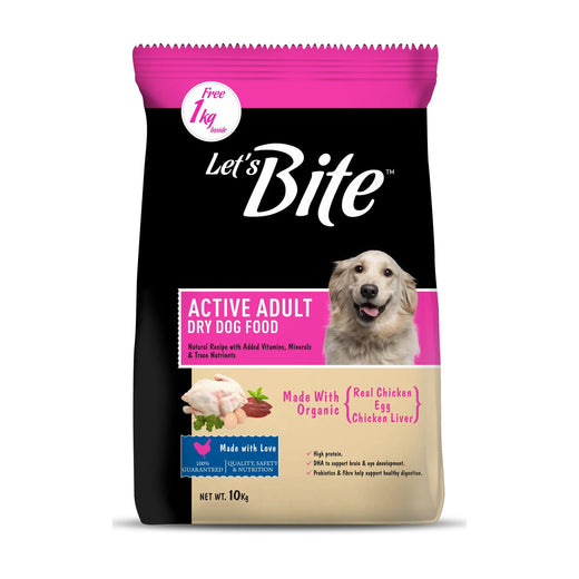 Let's Bite Active Adult Dog Food - 10kg pack front