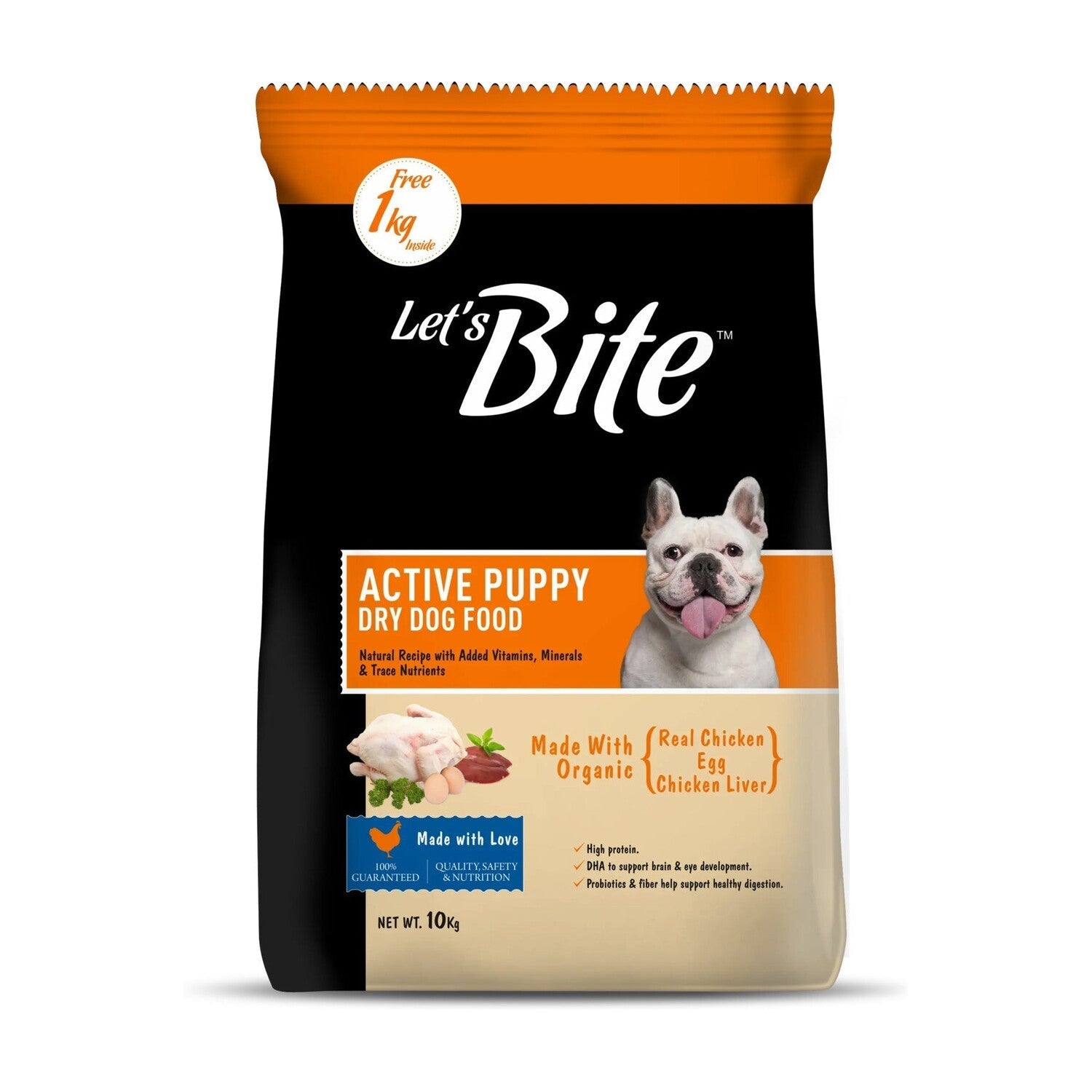 Let's Bite Active Puppy Dog Food - 10kg pack front