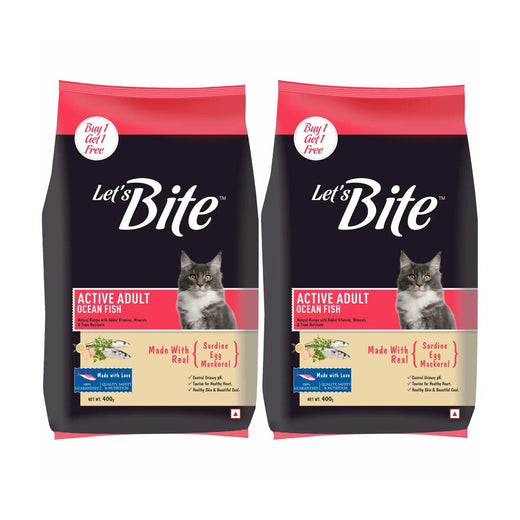 Let's Bite Active Adult Ocean Fish Dry Cat Food - 800 g (400 g × 2) pack front