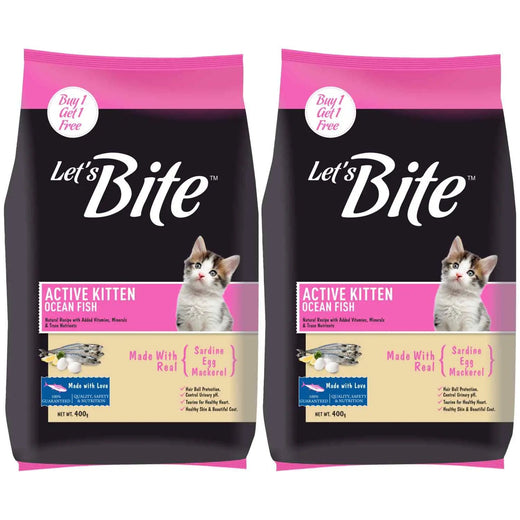 Let's Bite Active Kitten Ocean Fish Dry Cat Food - 800 g (400 g × 2) pack front