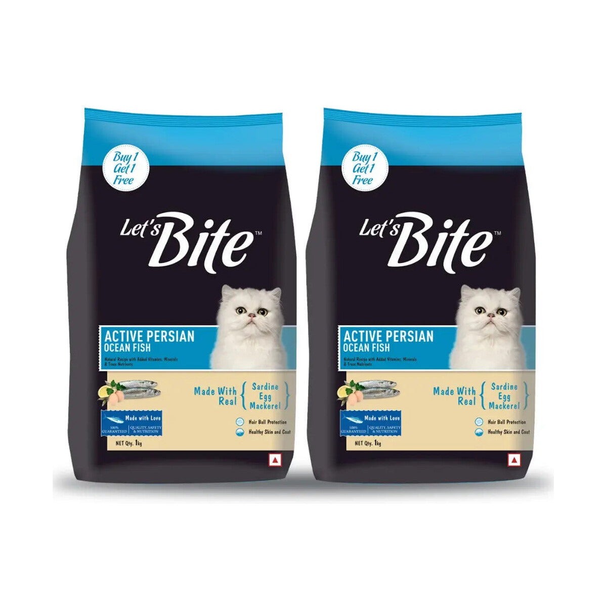 Let's Bite Active Persian Ocean Fish Dry Cat Food - 2kg (1kg × 2) pack front