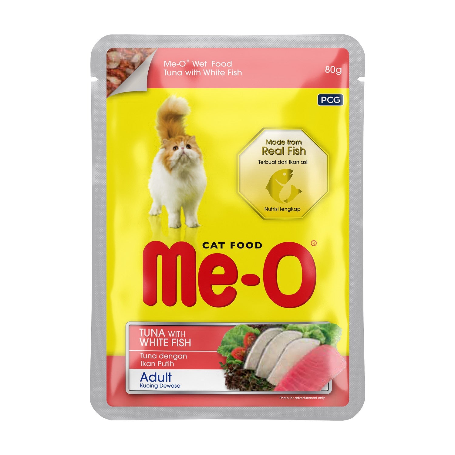 Me-O Tuna and White Fish Topping Pouch for Cats - 80 g pack front
