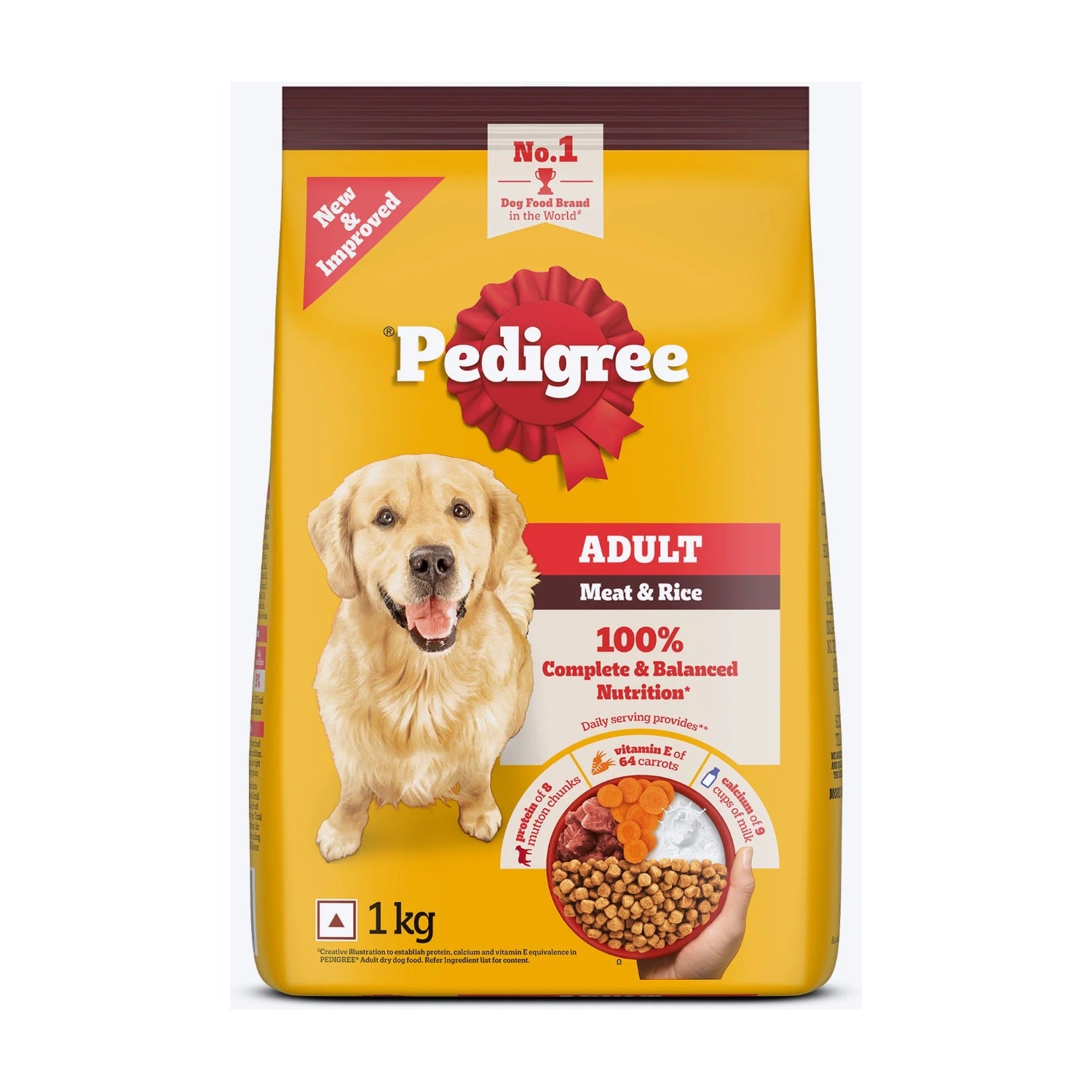 PEDIGREE Adult Meat & Rice Dry Food 1 kg pack front