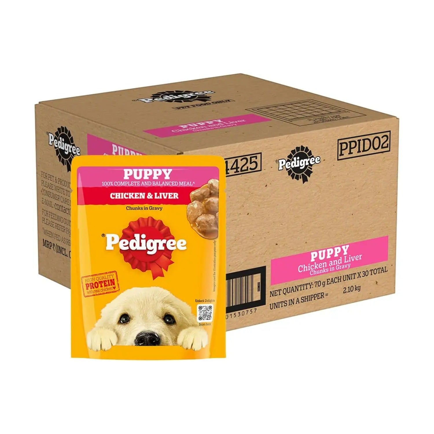 PEDIGREE® Puppy Chicken Chunks in Gravy – 70 g × 30 Pouches pack front