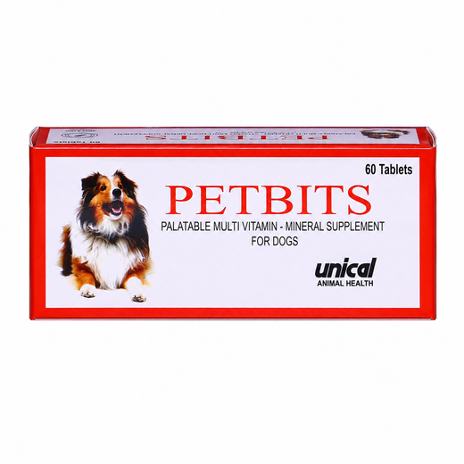 PETBITS multivitamin mineral supplement for dogs 60 tablets pack front