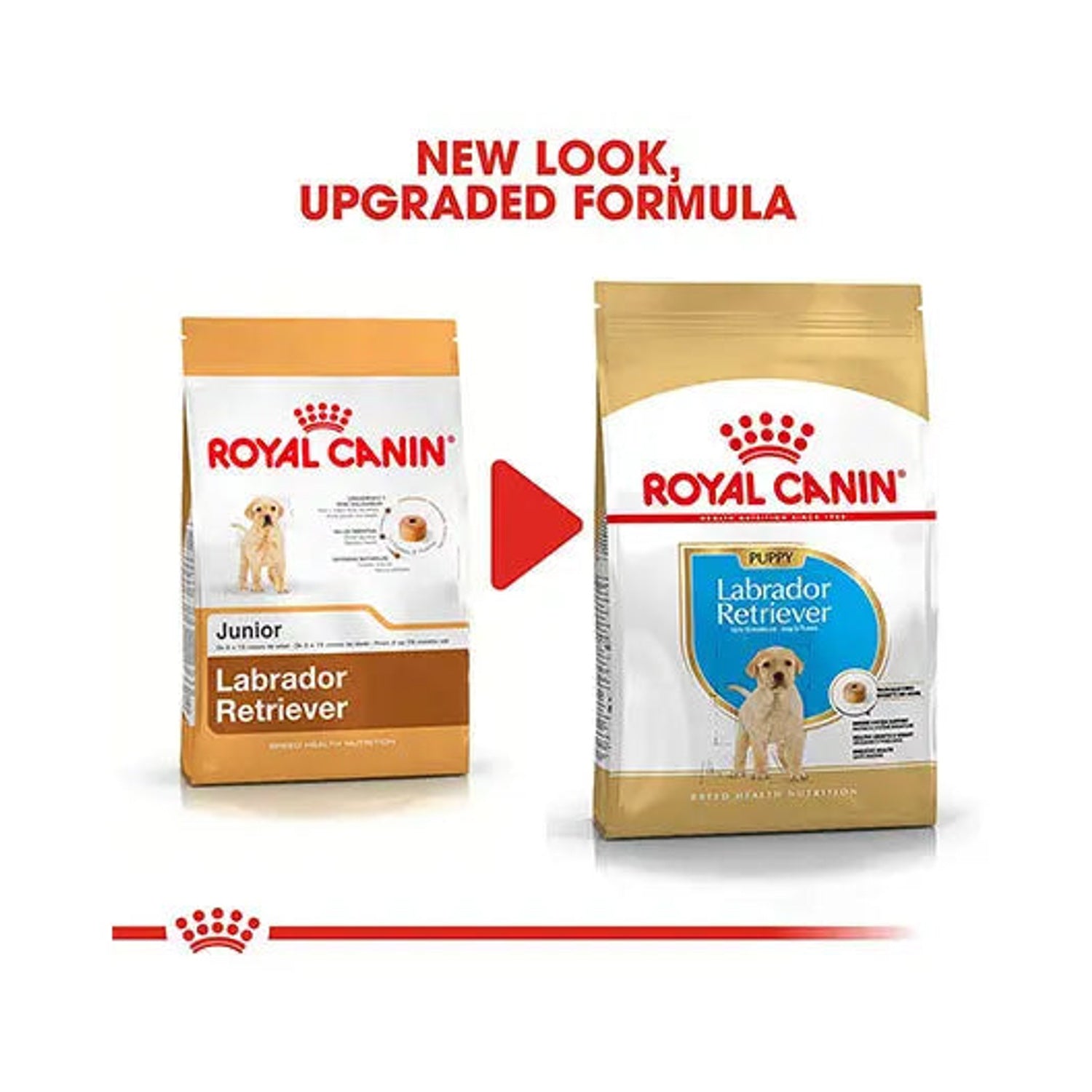 Royal Canin Labrador Puppy old and upgraded packaging comparison