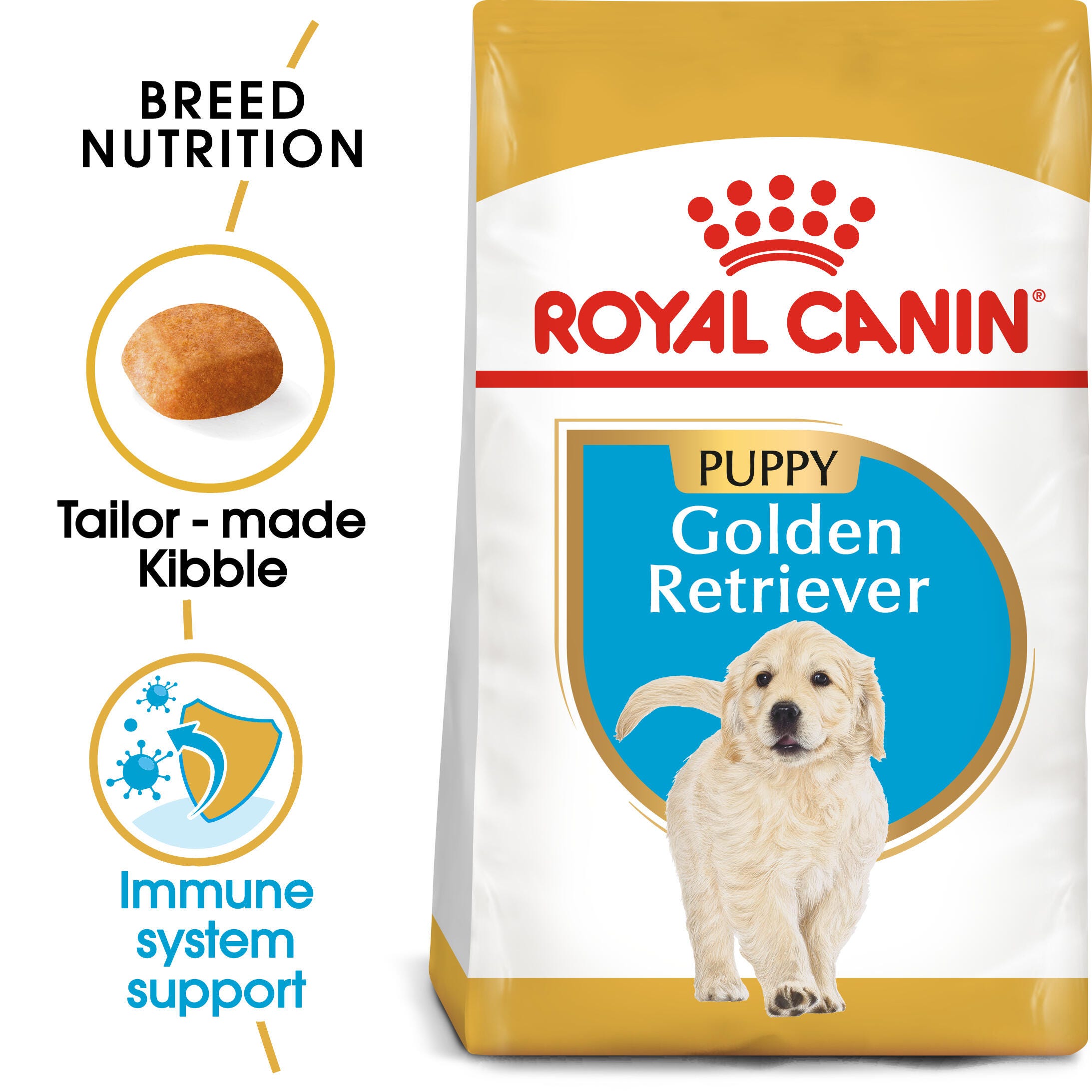 Royal Canin Golden Retriever Puppy pack with tailor-made kibble and immune support benefit