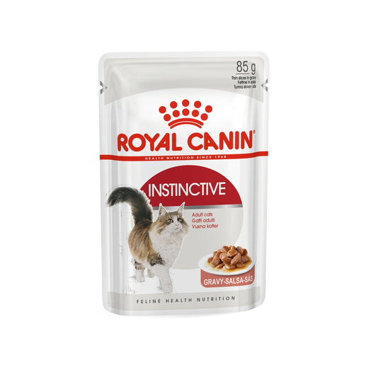 Royal Canin Instinctive Adult Cat - Thin Slices in Gravy 12 × 85g pack front on white background