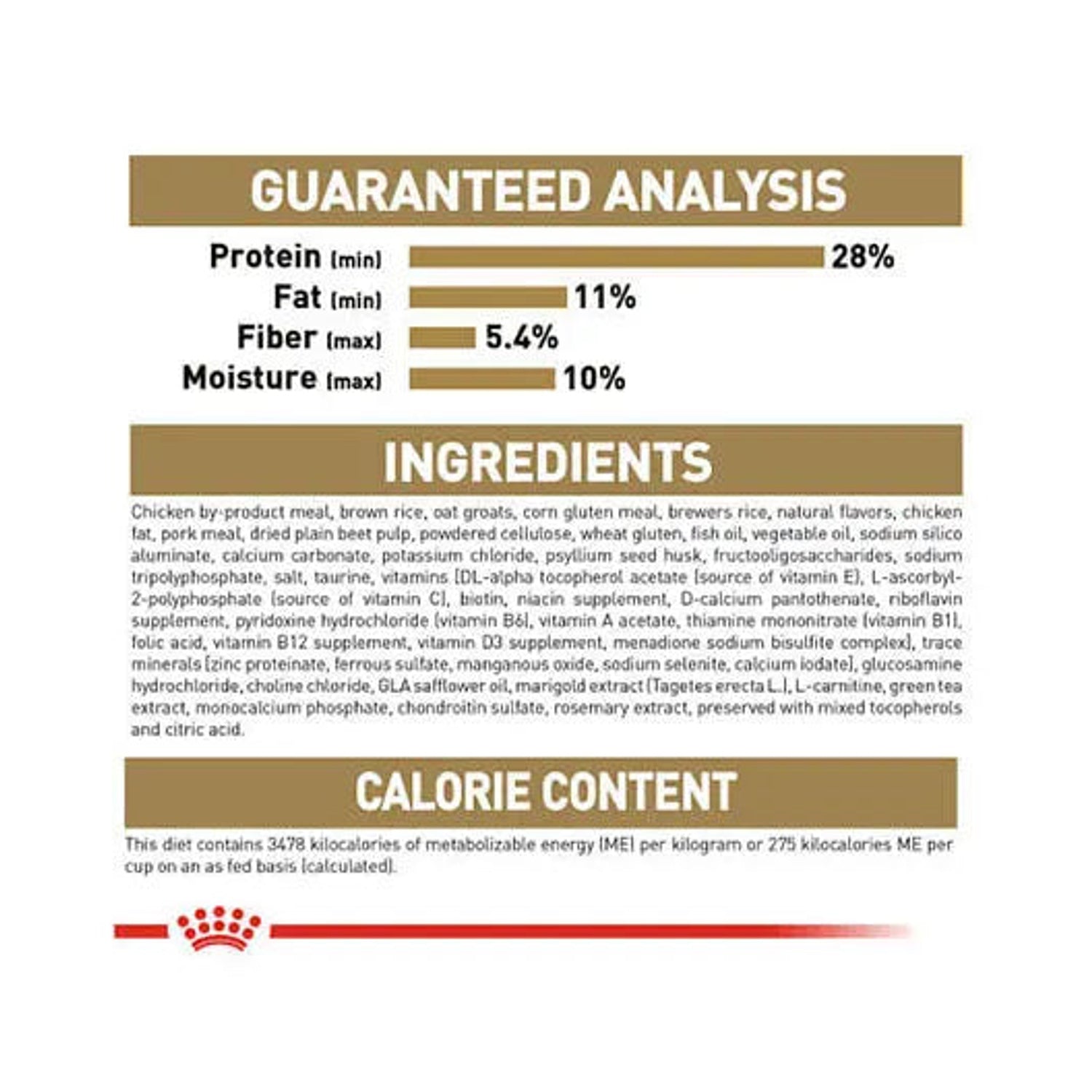 Royal Canin Labrador Adult guaranteed analysis, ingredients and calorie content
