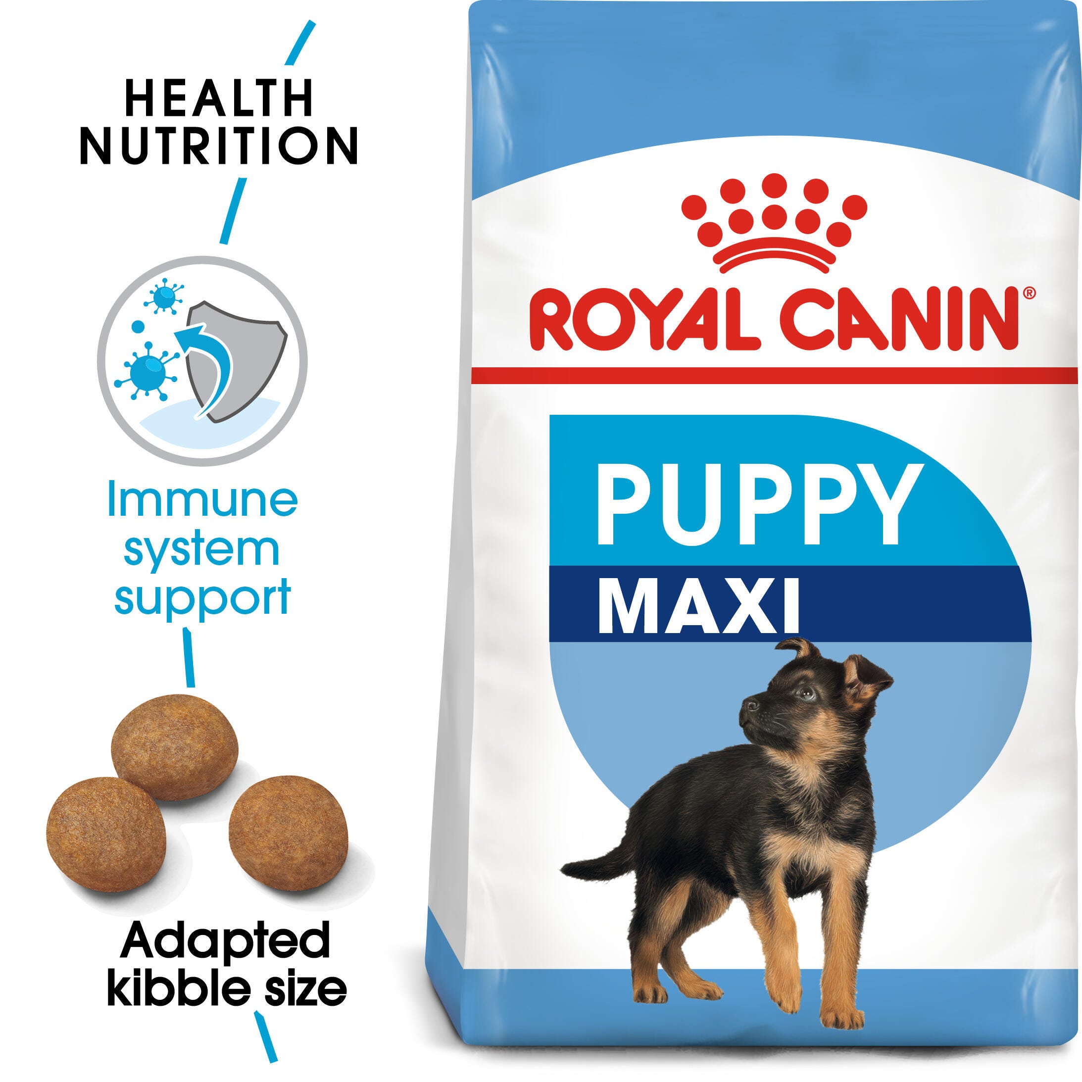 Royal Canin Maxi Puppy pack with adapted kibble and immune-system support benefit