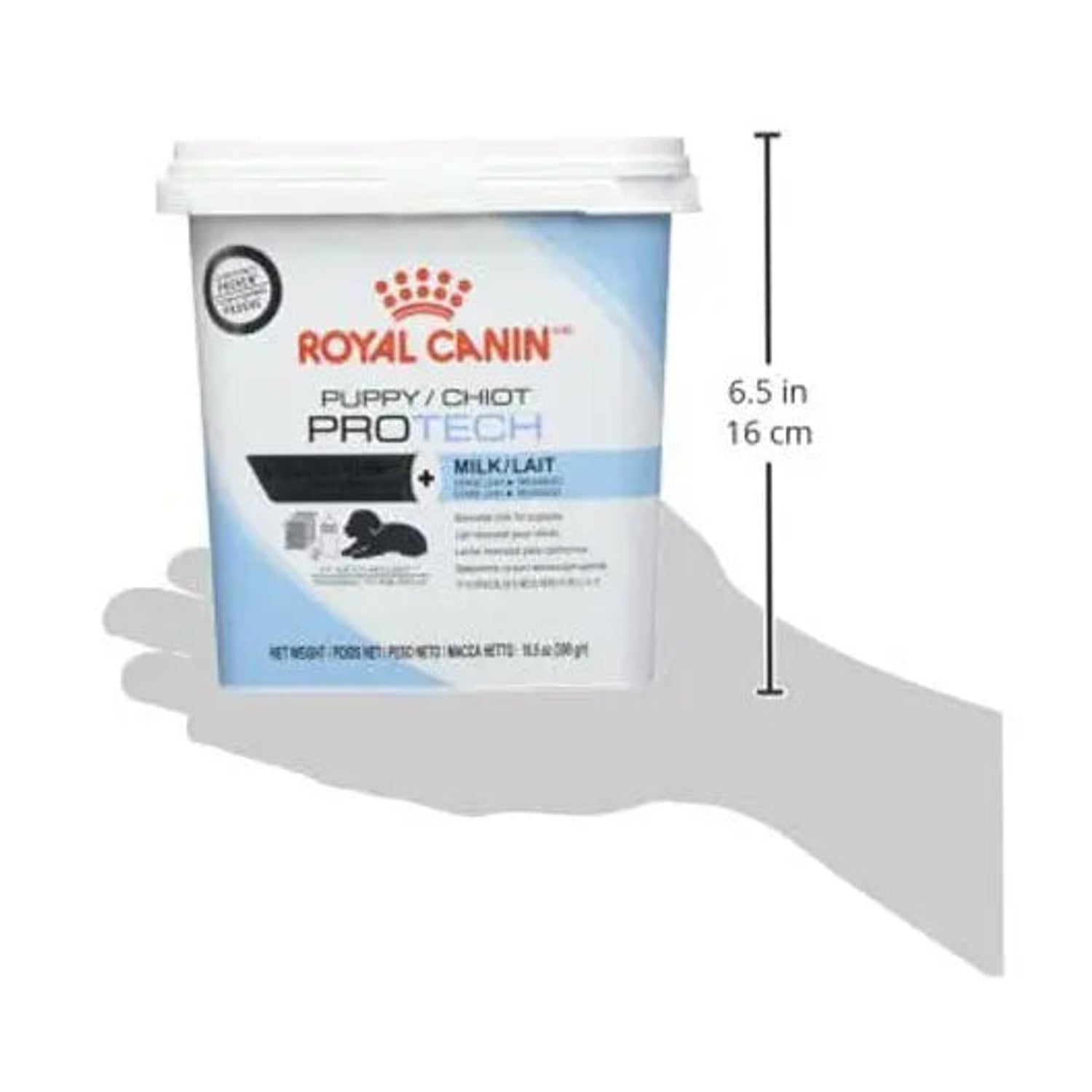Royal Canin Puppy Pro Tech 300g tub shown at 16-centimetre height