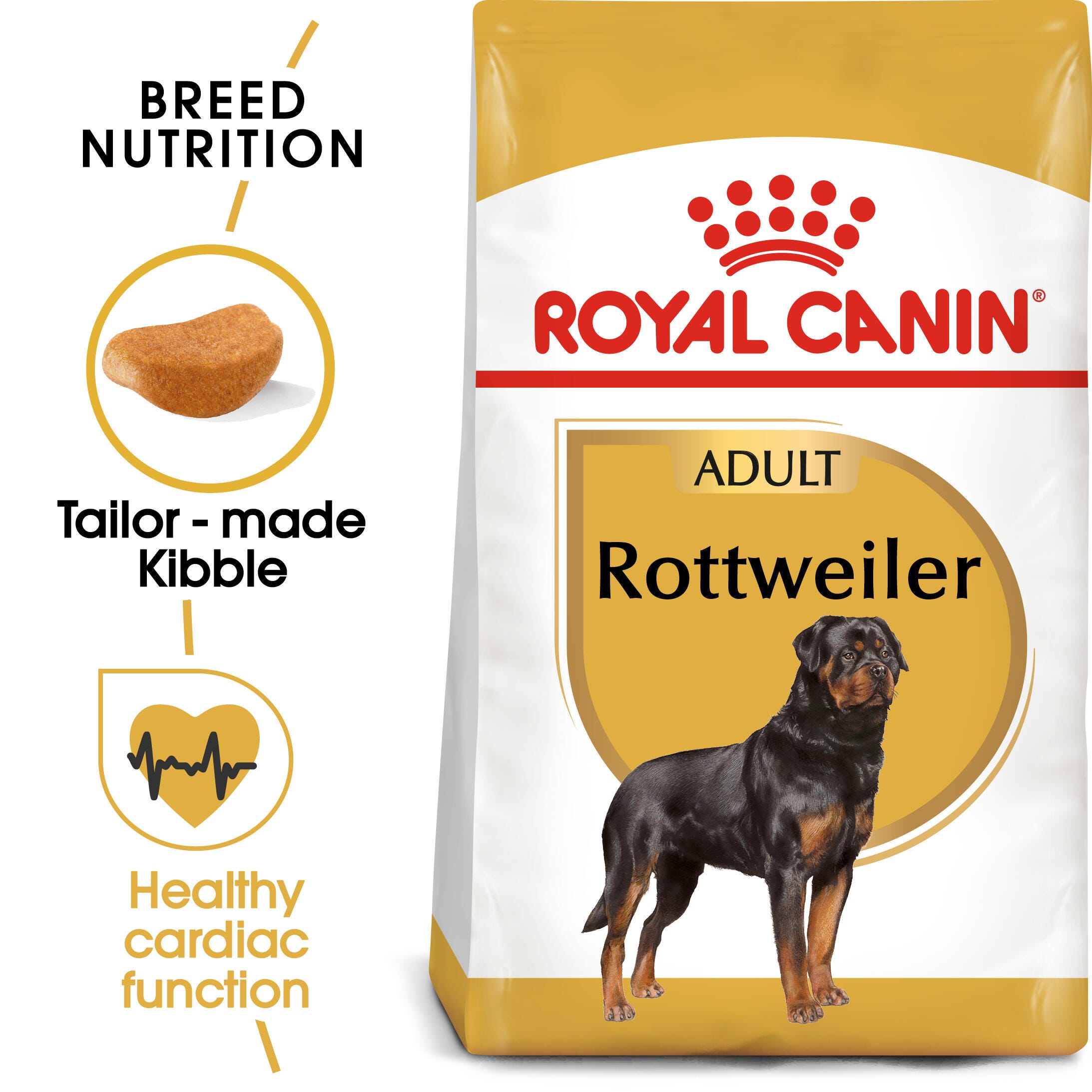 Royal Canin Rottweiler Adult pack with tailor-made kibble and cardiac health benefit