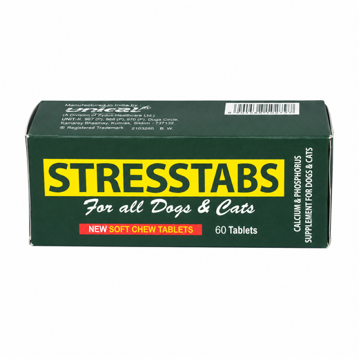 STRESSTABS calcium and phosphorus supplement for dogs and cats 60 tablets authentic pack front