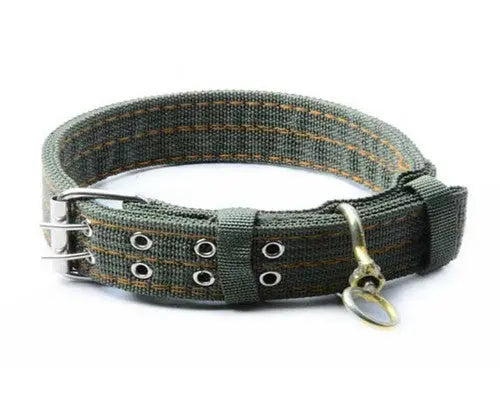 Large Dog Collar - Army Green & Orange Stitches