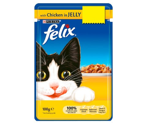 Felix Wet Cat Food - with Chicken in Jelly 85g  Satchels