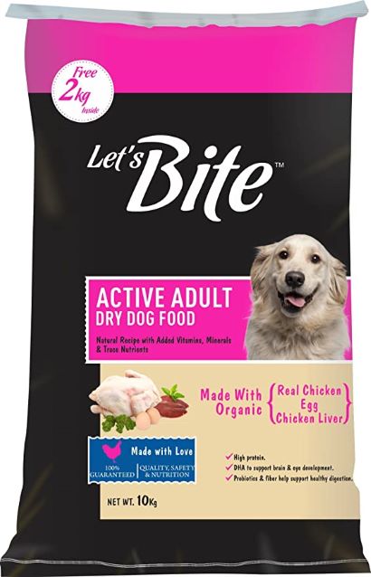 Let's Bite Active Adult Dog Chicken & Egg 10Kg  +  1kg Free inside
