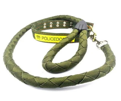 Large Green-Orange Collar & Army Green Luxury Leash