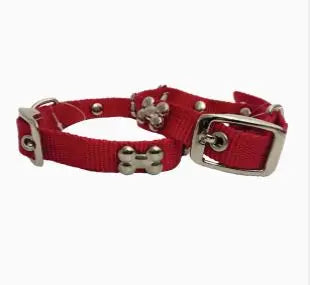 Nylon Collar For Dogs with Buckle and Studded Metal Bones - 15mm x 40cm